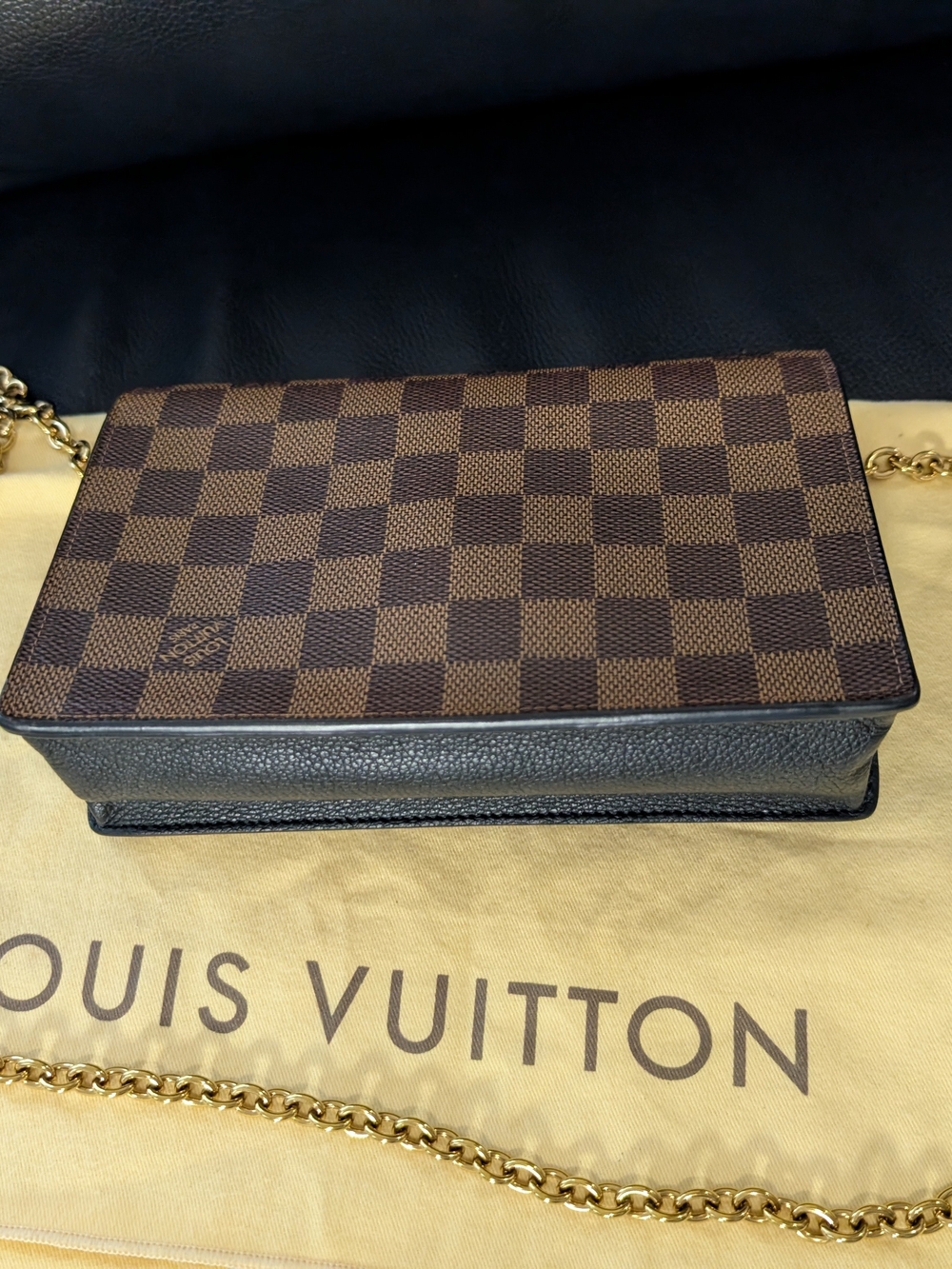 Louis Vuitton Brown Damier Ebène and Black Envelope Crossbody with Gold Hardware - Picture 8 of 16